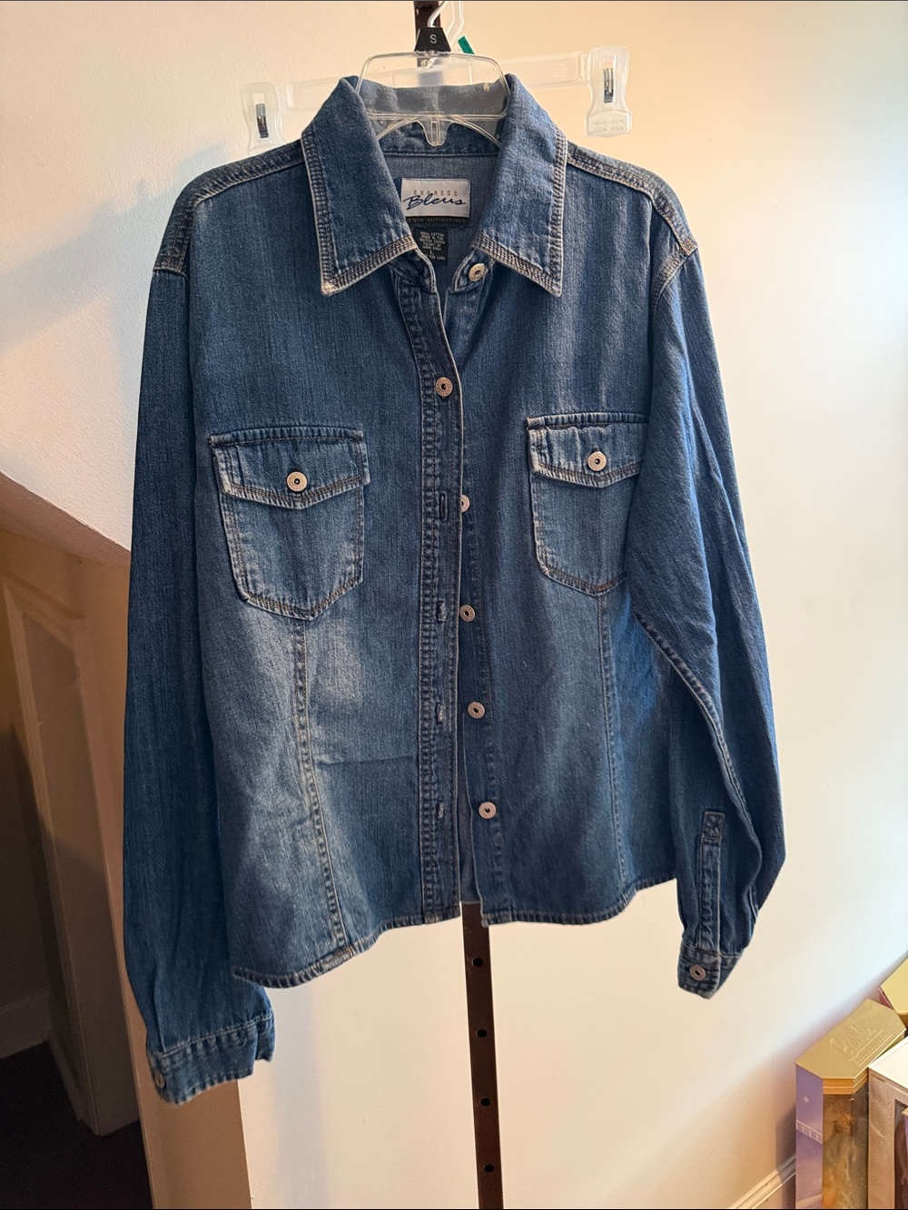 St. John's Bay Blue Denim Button-Front Women's Shirt
